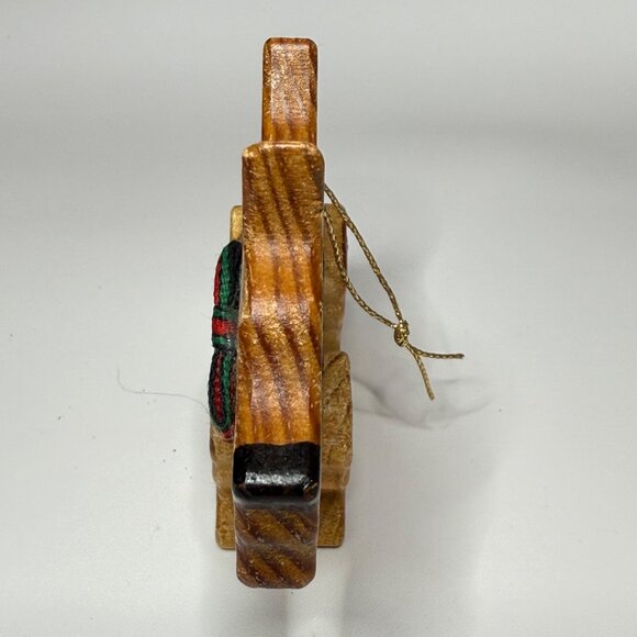 Wood Terrier Christmas Ornament Movable Legs Ribbon Collar Vintage Scottie - Picture 2 of 9